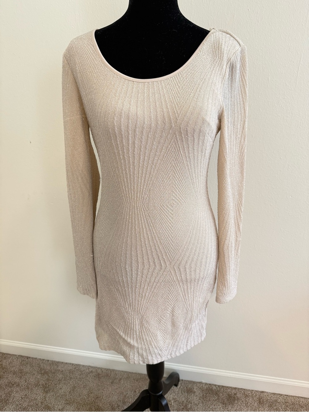 Beige Long Sleeve Knit Dress